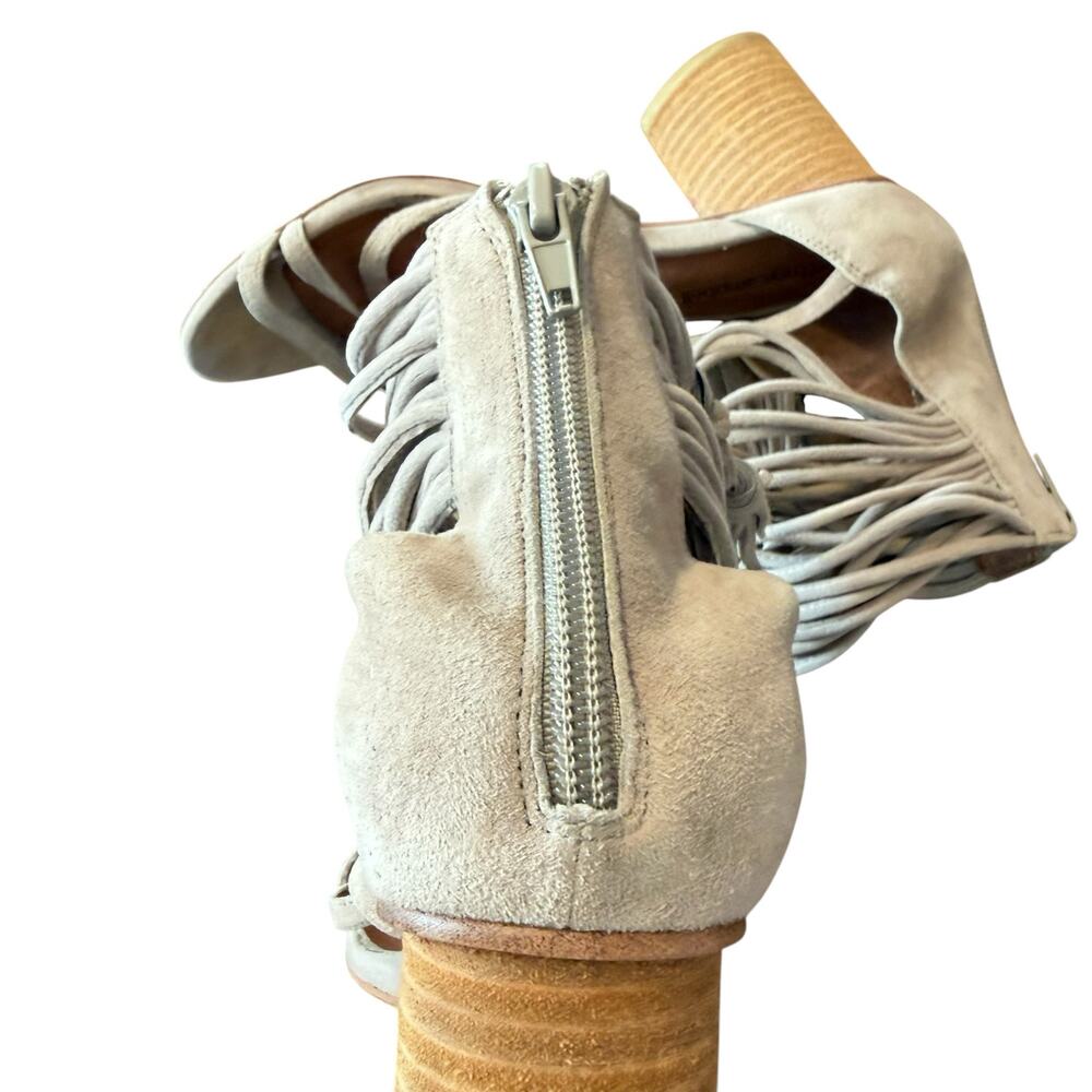 Jeffrey Campbell Women’s Despina tan heeled caged strappy sandal, tassels, 7 - Picture 6 of 8